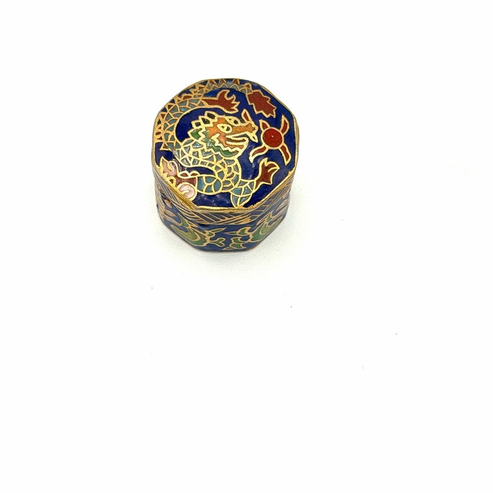 Vintage Chinese Octagonal Cloisonné Enamel & Brass Ticket/Pill Box Dragon Design
